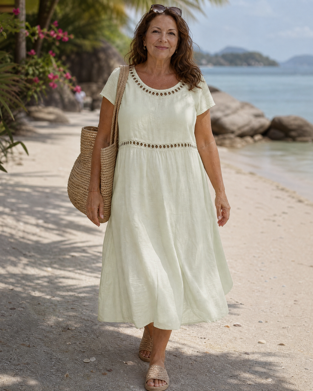 Elodie | Textured Short Sleeve Relaxed Knee Length Dress