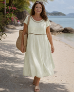 Elodie | Textured Short Sleeve Relaxed Knee Length Dress