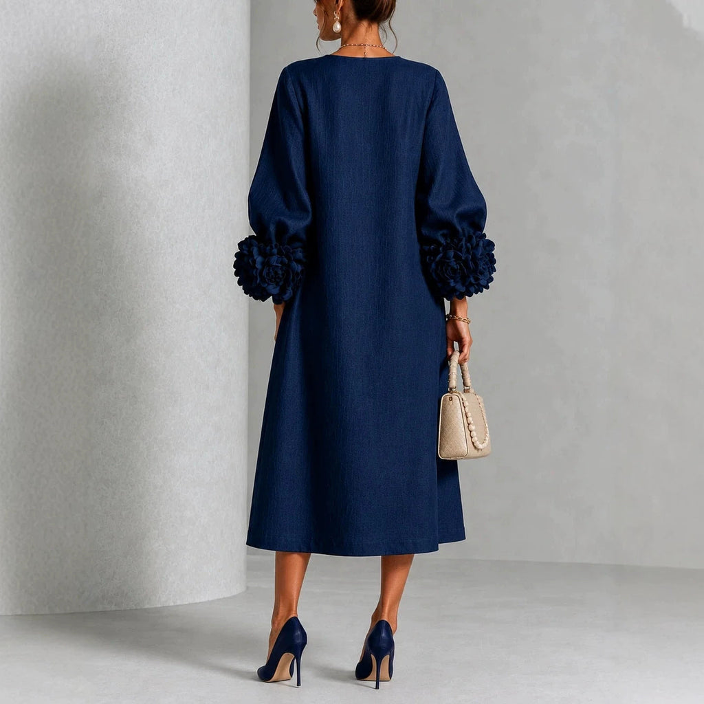 Ivy | Floral Cuff Sleeves Midi Dress