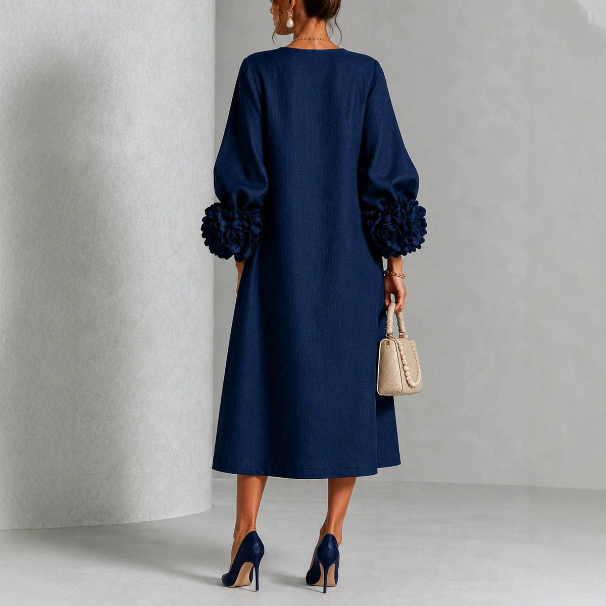 Ivy | Floral Cuff Sleeves Midi Dress