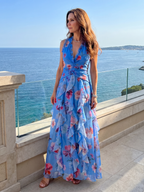 Daisy | Halter Neck Ruched Bodice Floral Maxi Dress