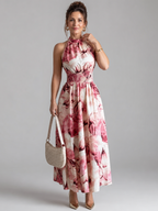 Imogen | Gathered Waist Abstract Print Midi Dress