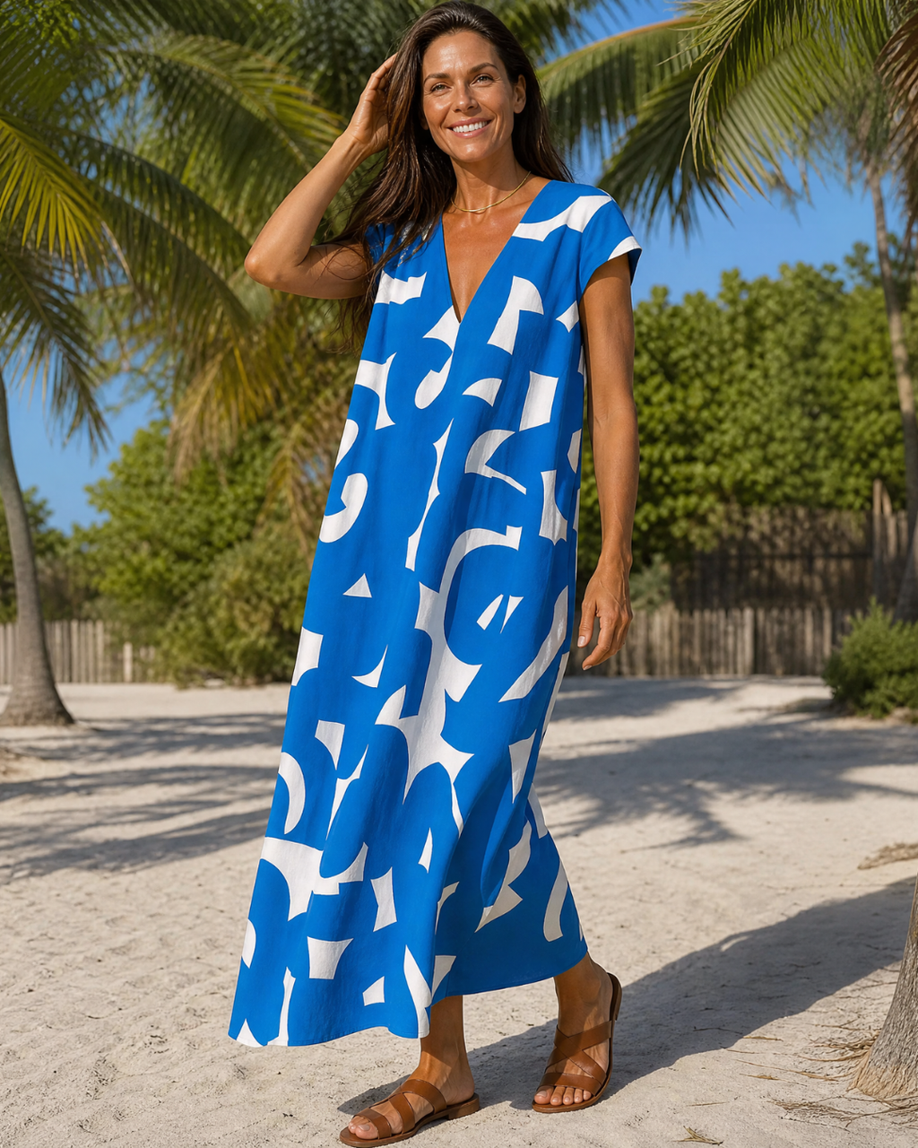 Amara | Abstract Print V Neck Flowing Midi Dress