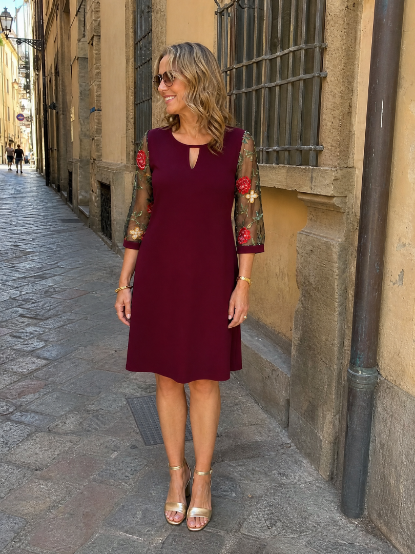 Grace | Embroidered Mesh Sleeve Mini Dress