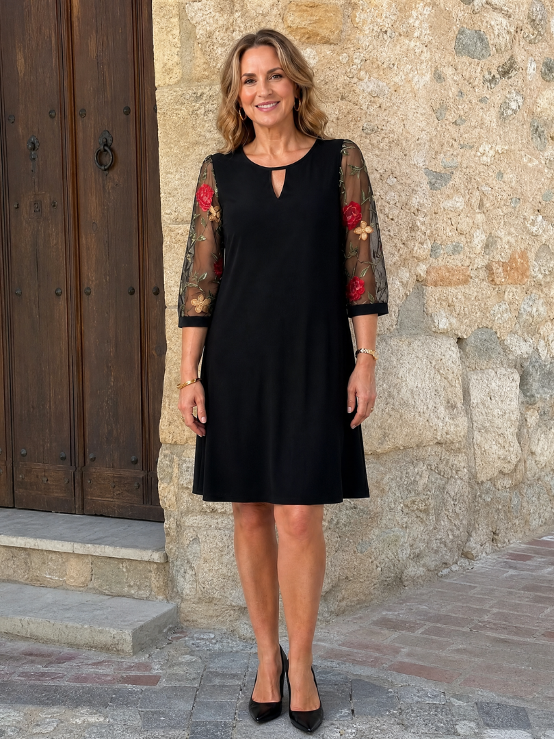 Grace | Embroidered Mesh Sleeve Mini Dress