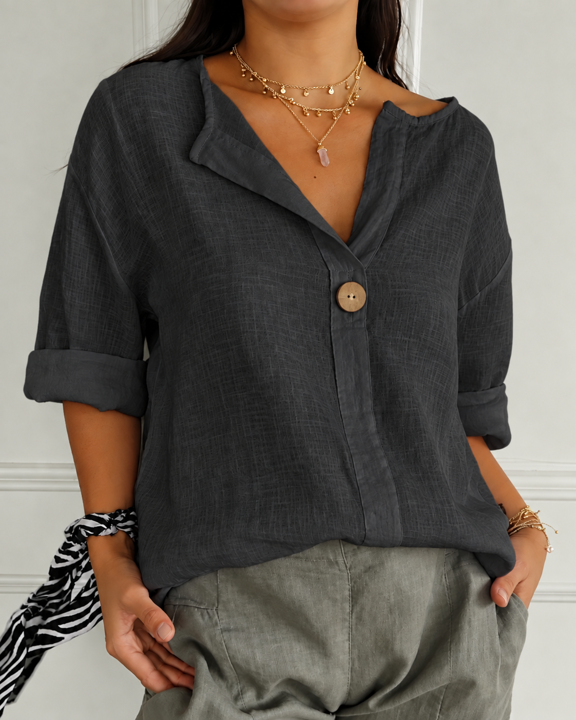Eliza | Relaxed Linen V-Neck Top