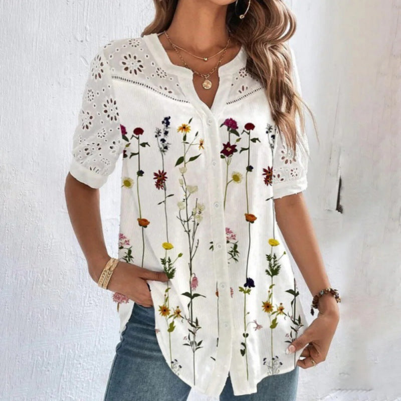 Sofia | Casual Lace Printed Blouse