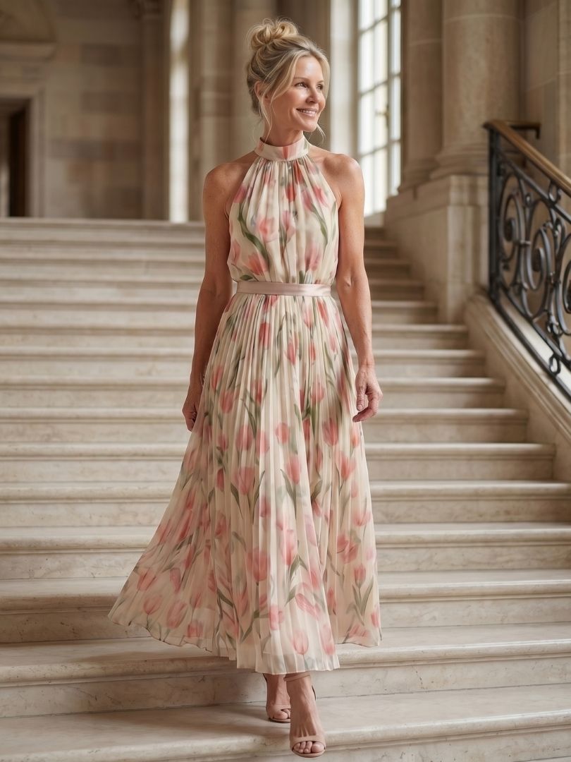 Millie | Halter Neck Floral Midi Dress