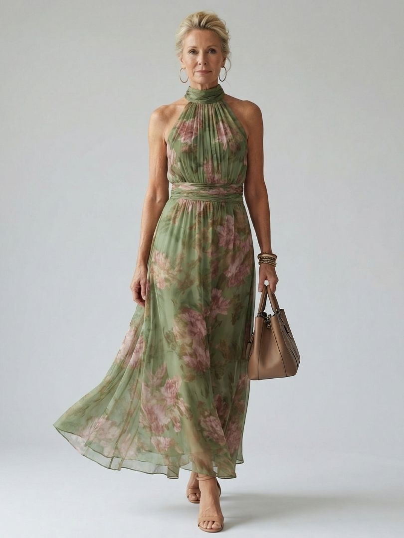Mackenzie | Gathered Halter Midi Dress