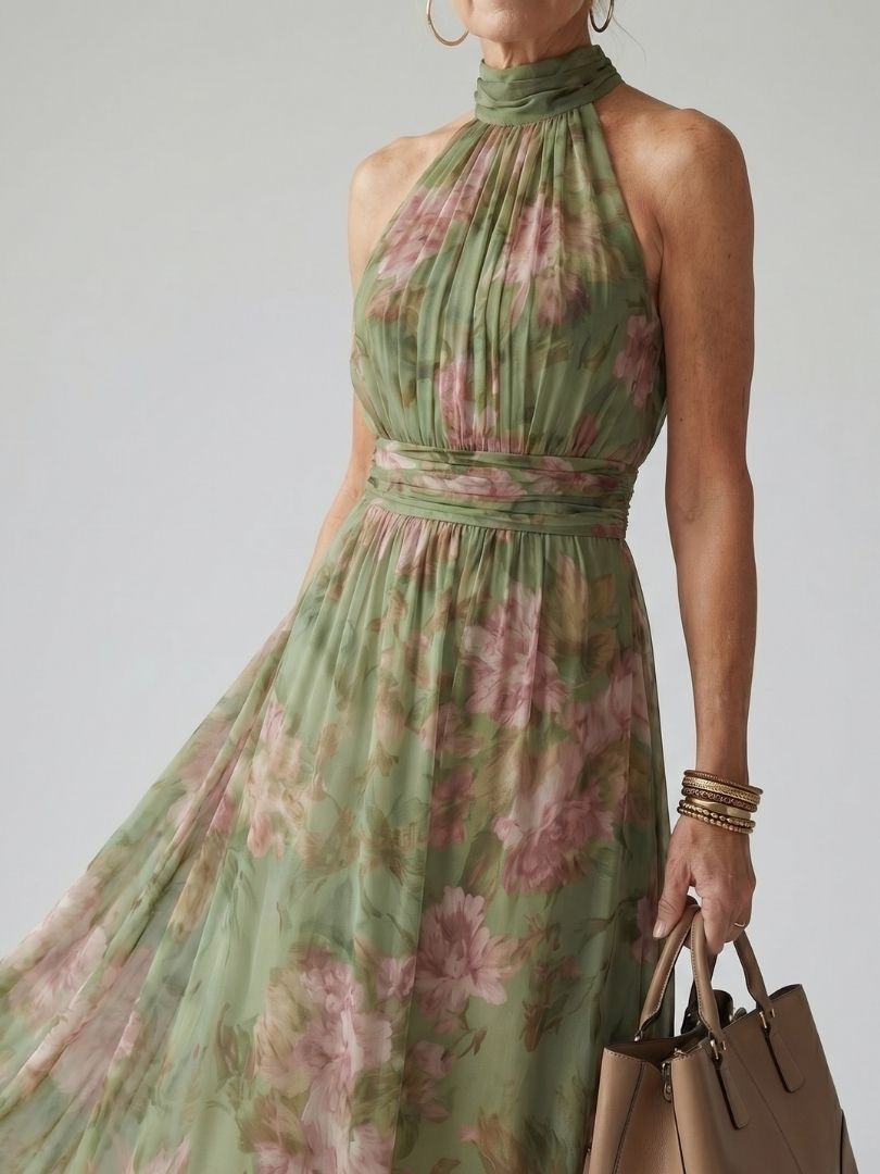 Mackenzie | Gathered Halter Midi Dress