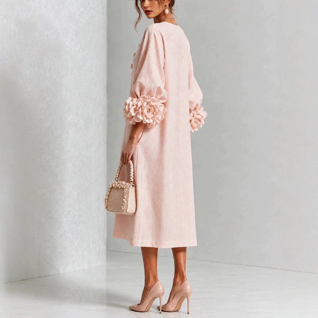 Ivy | Floral Cuff Sleeves Midi Dress