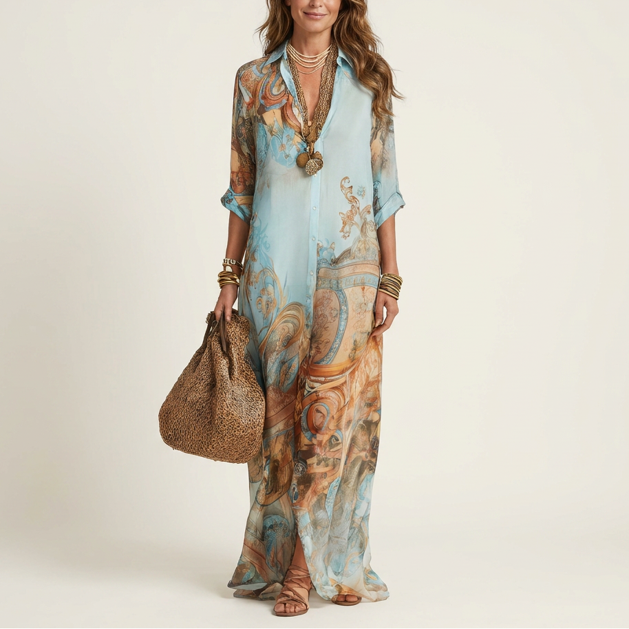 Loretta | Silk Maxi Shirt Dress