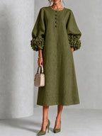 Ivy | Floral Cuff Sleeves Midi Dress